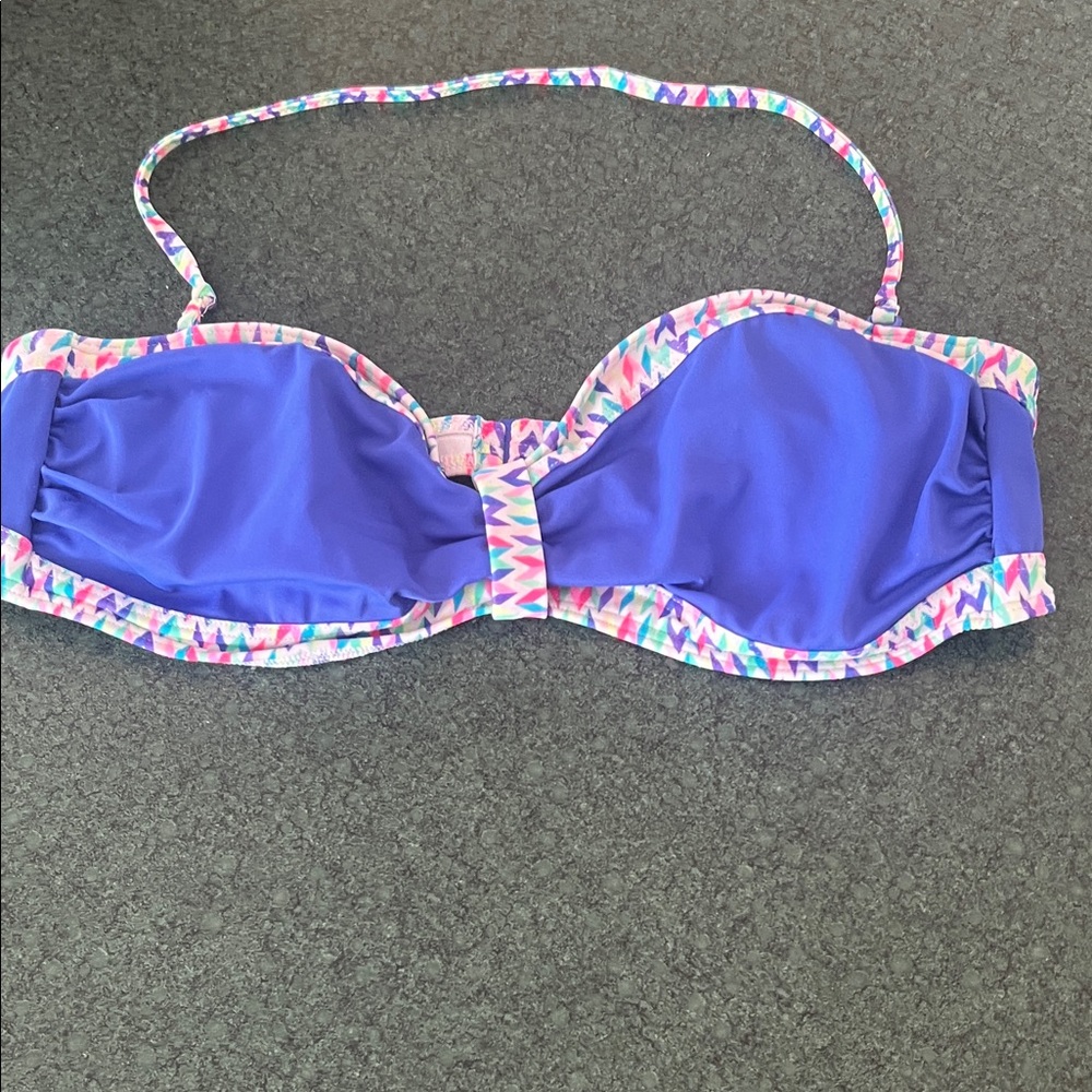 PINK Victoria's Secret Blue Bikini Top with Multicolor Trim